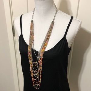 NWT Beautiful Ballet Multiple Layer Silver Tone & Colorful Seed Bead Necklace!
